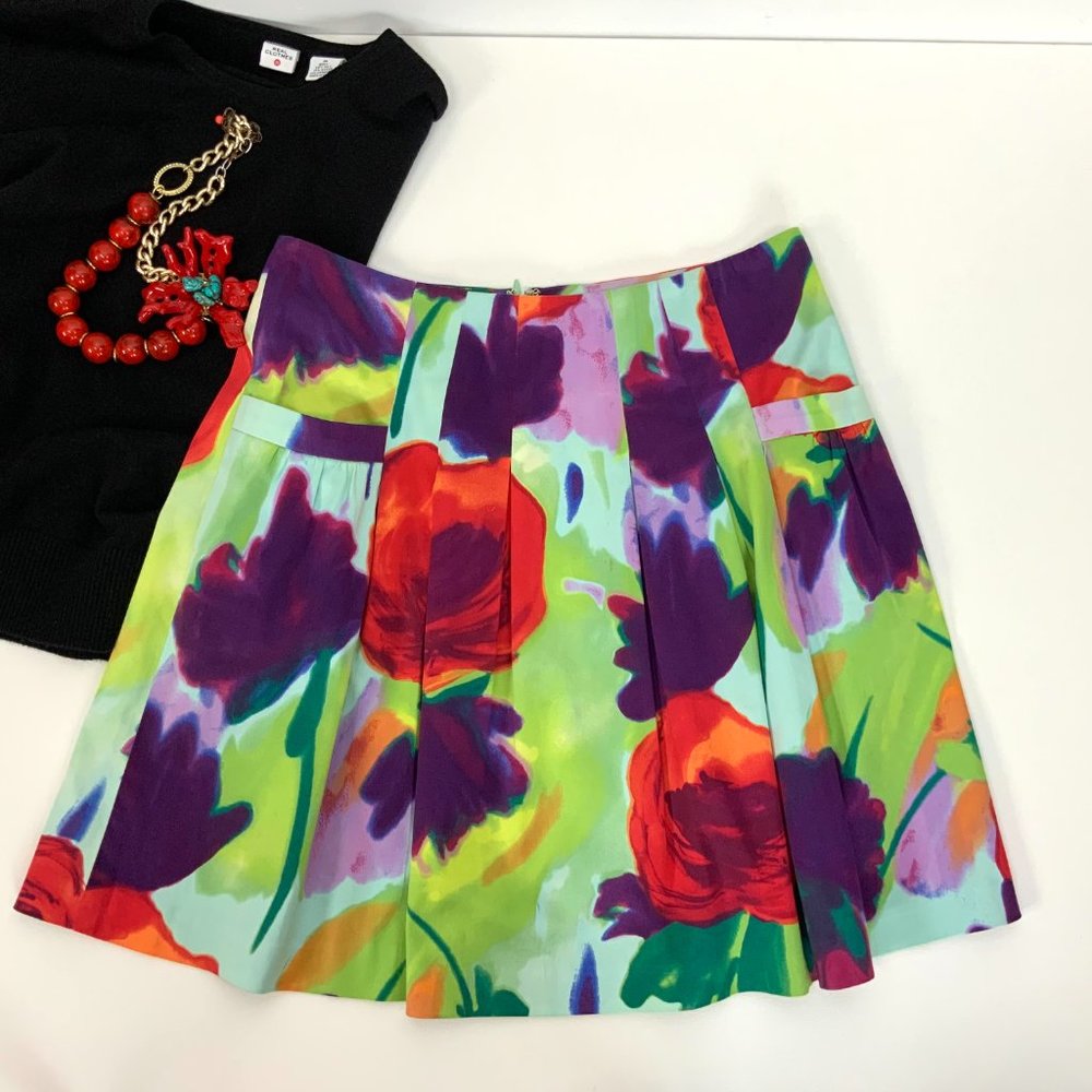 Boston Proper Floral Full Pleated Pockets Skirt Sz 4 - Picture 14 of 16